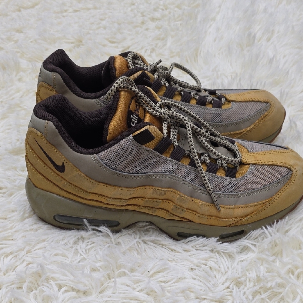 Nike Air Men's Sneakers in Tan and Gray Suede-Mesh - Picture 2 of 8